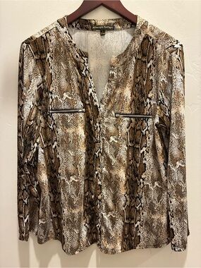 Always Indigo Brown Snake-Print Button Down Shirt